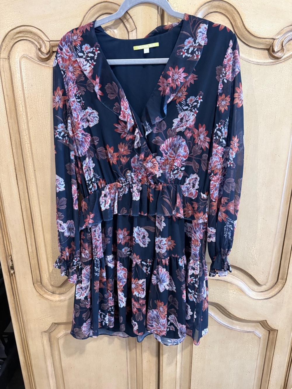 Gianni Bini Navy Dress with Pink Floral Accents
